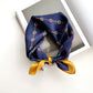 Navy and Gold Chain Print Mulberry Silk Scarf - 53x53cm