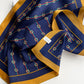 Navy and Gold Chain Print Mulberry Silk Scarf - 53x53cm