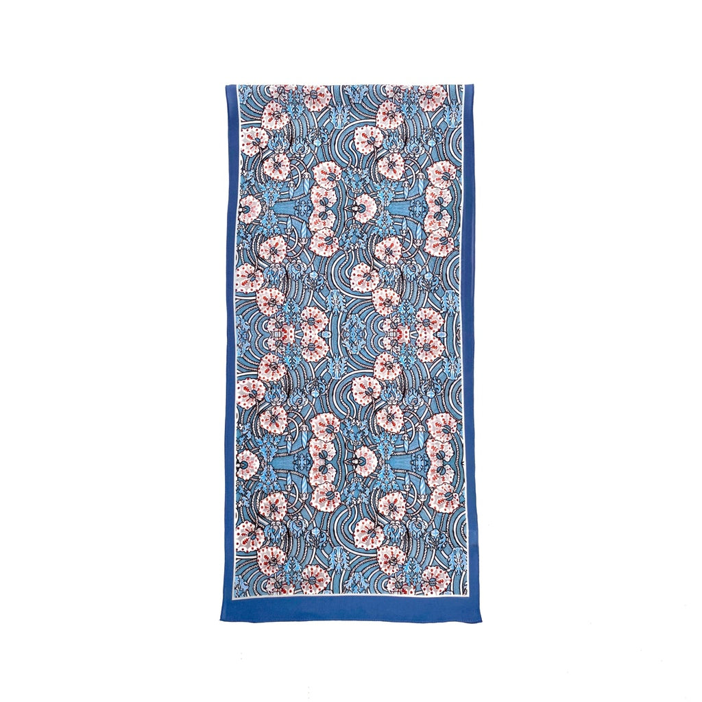 Blue floral print silk scarf