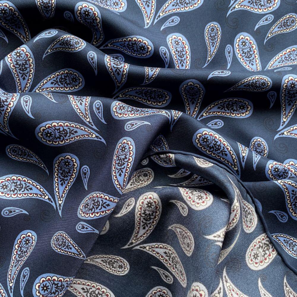 Blue paisley silk twill bandana scarf 65x65
