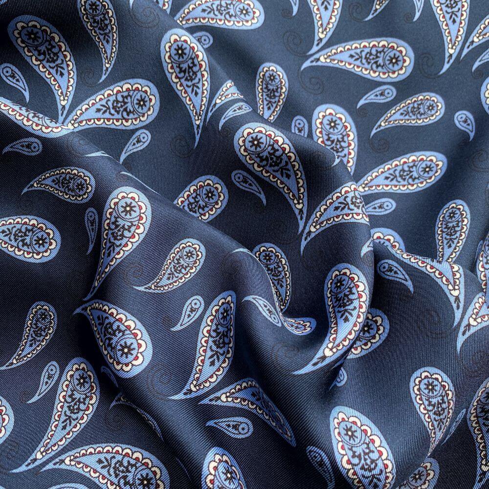 Blue paisley silk twill bandana scarf 65x65