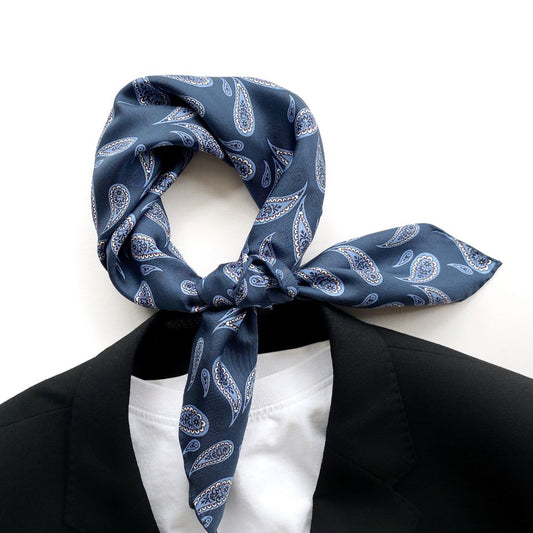 Blue paisley silk twill bandana scarf 65x65