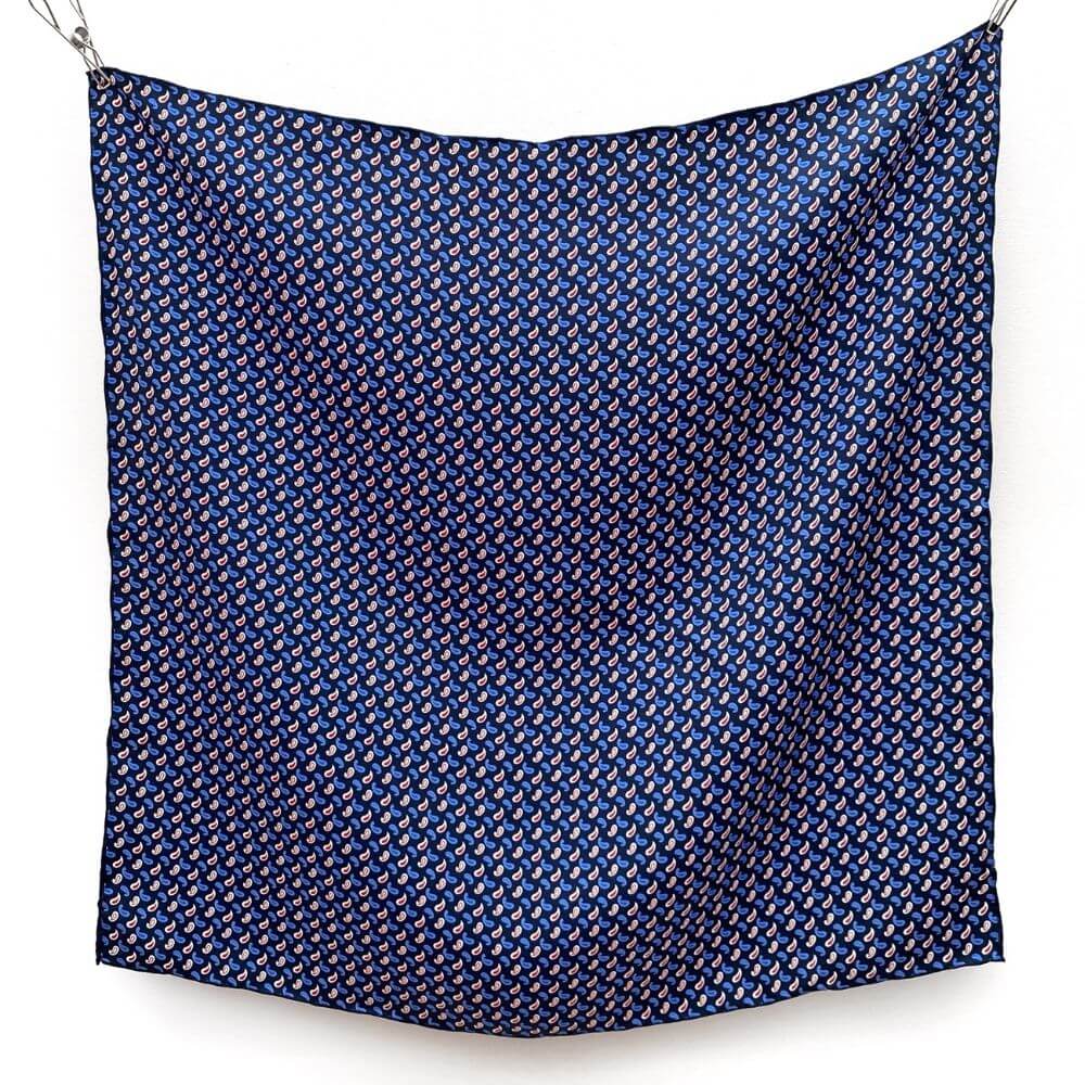 flat navy blue paisley print mulberry silk square bandana scarf 