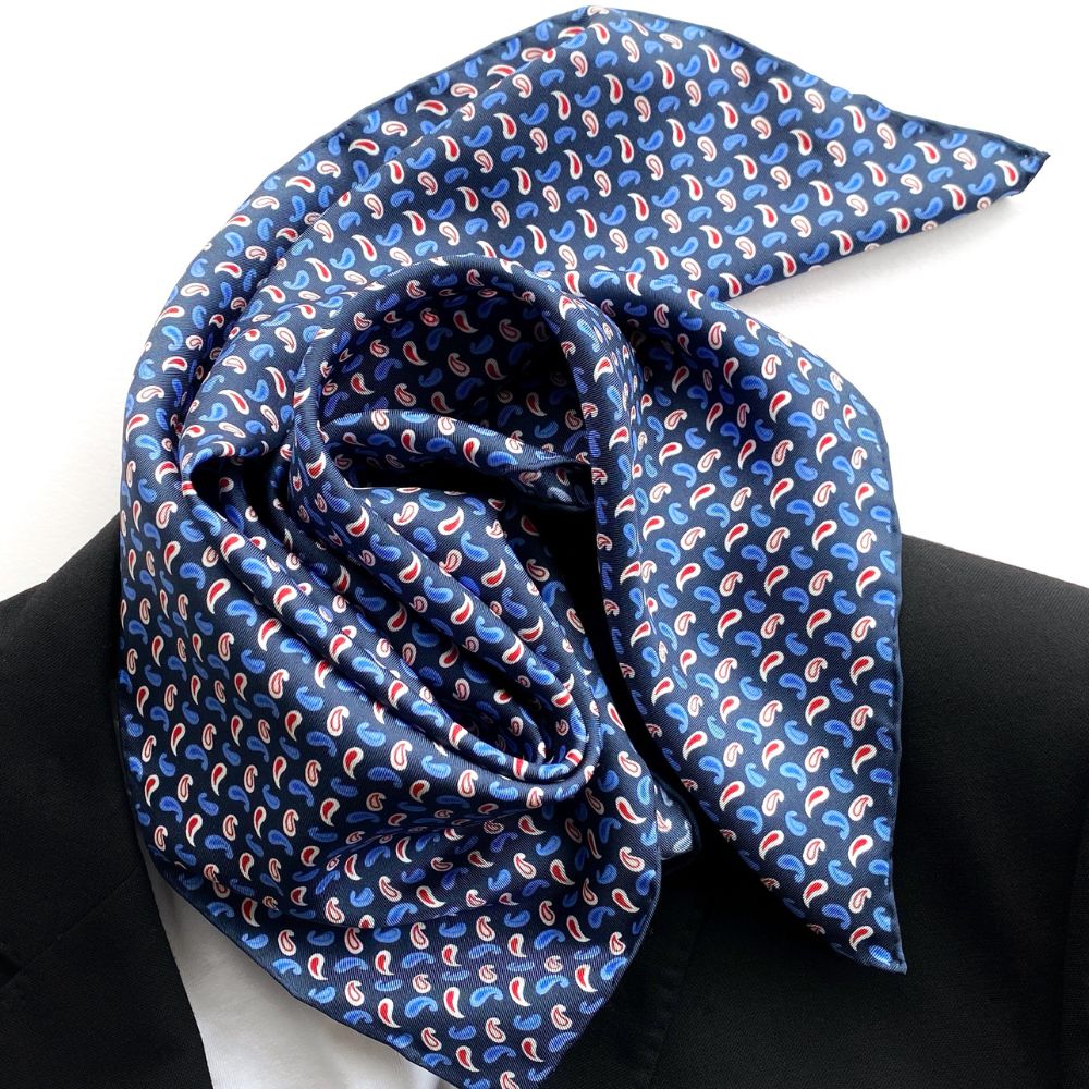Navy Paisley Mulberry Silk Twill Neck Scarf – 65cm