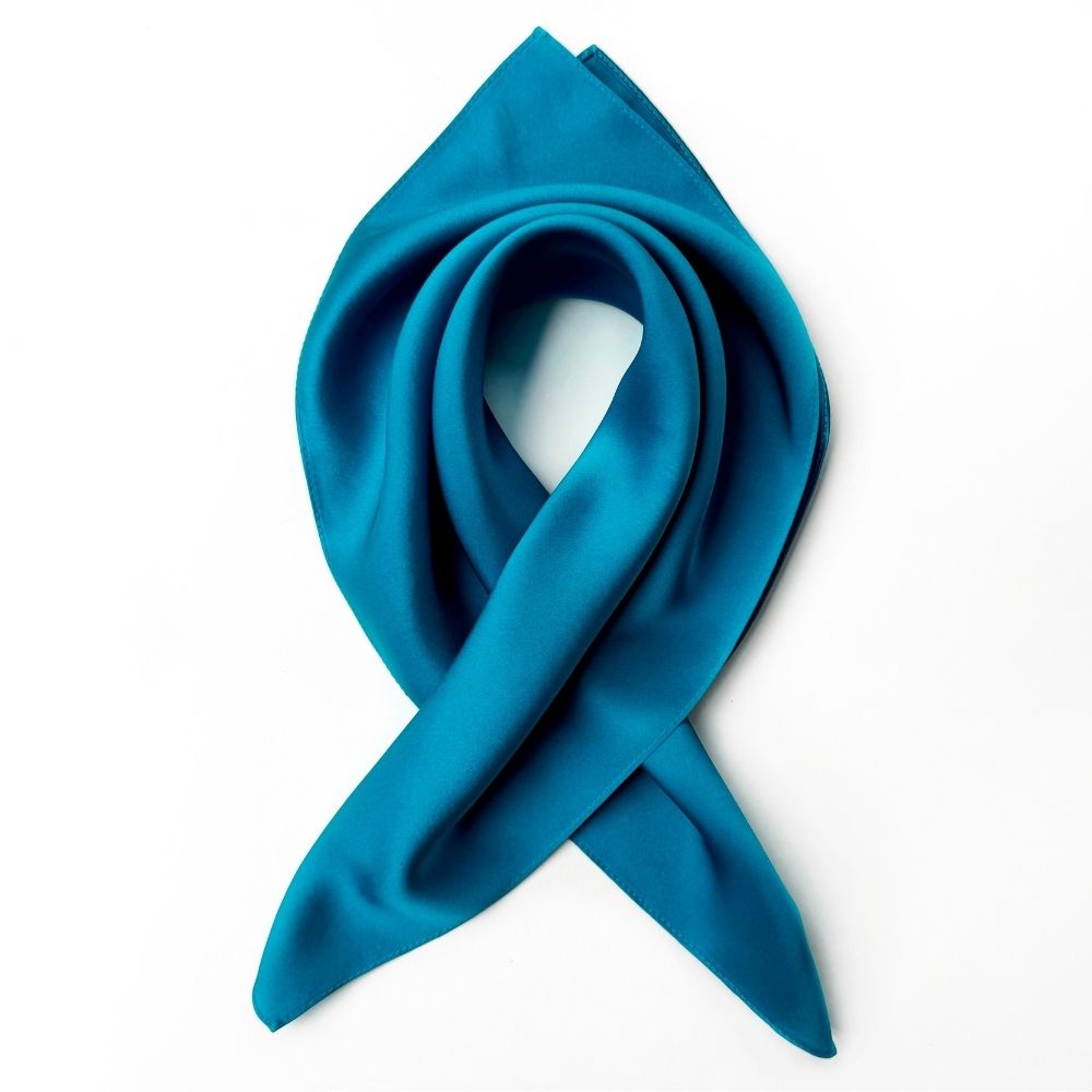 52 cm Kingfisher Blue Mulberry Silk Satin square scarf folded neatly