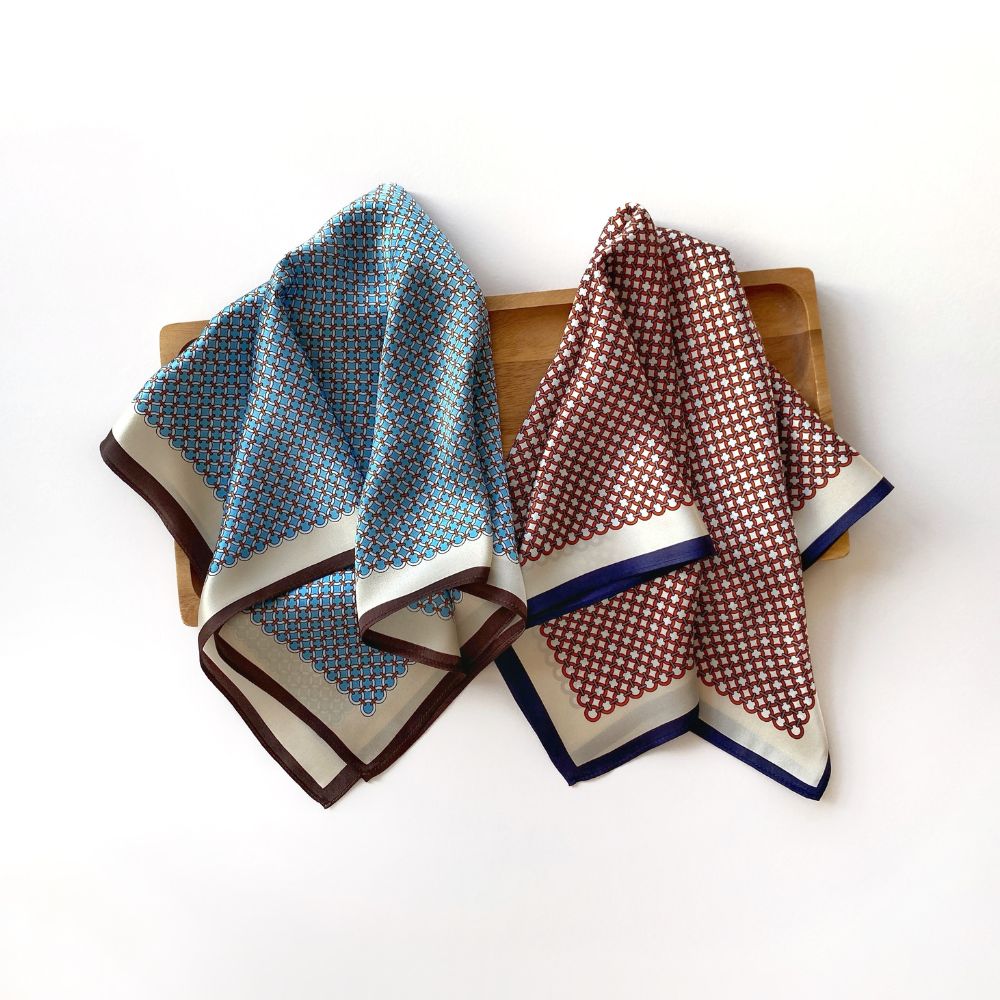 Mulberry Silk Square Scarf - Retro Geometric