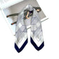 Minimalist abstract line silk scarf - Blue White