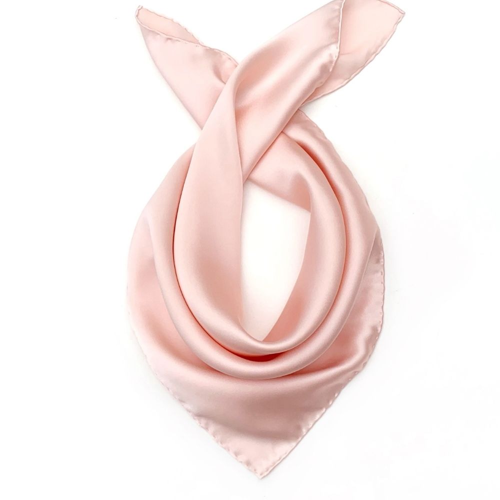 Blush pink Mulberry silk square scarf in 52 cm size – River Minami