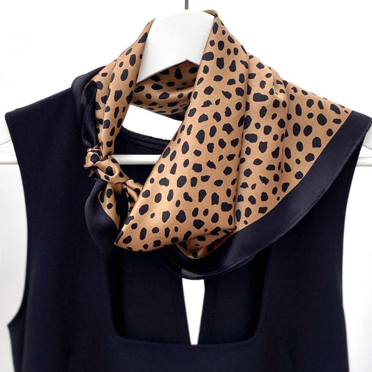 Black & Brown Leopard Print Mulberry Silk Square Scarf - 53x53cm