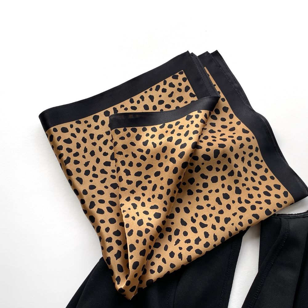 Black & Brown Leopard Print Mulberry Silk Square Scarf - 53x53cm