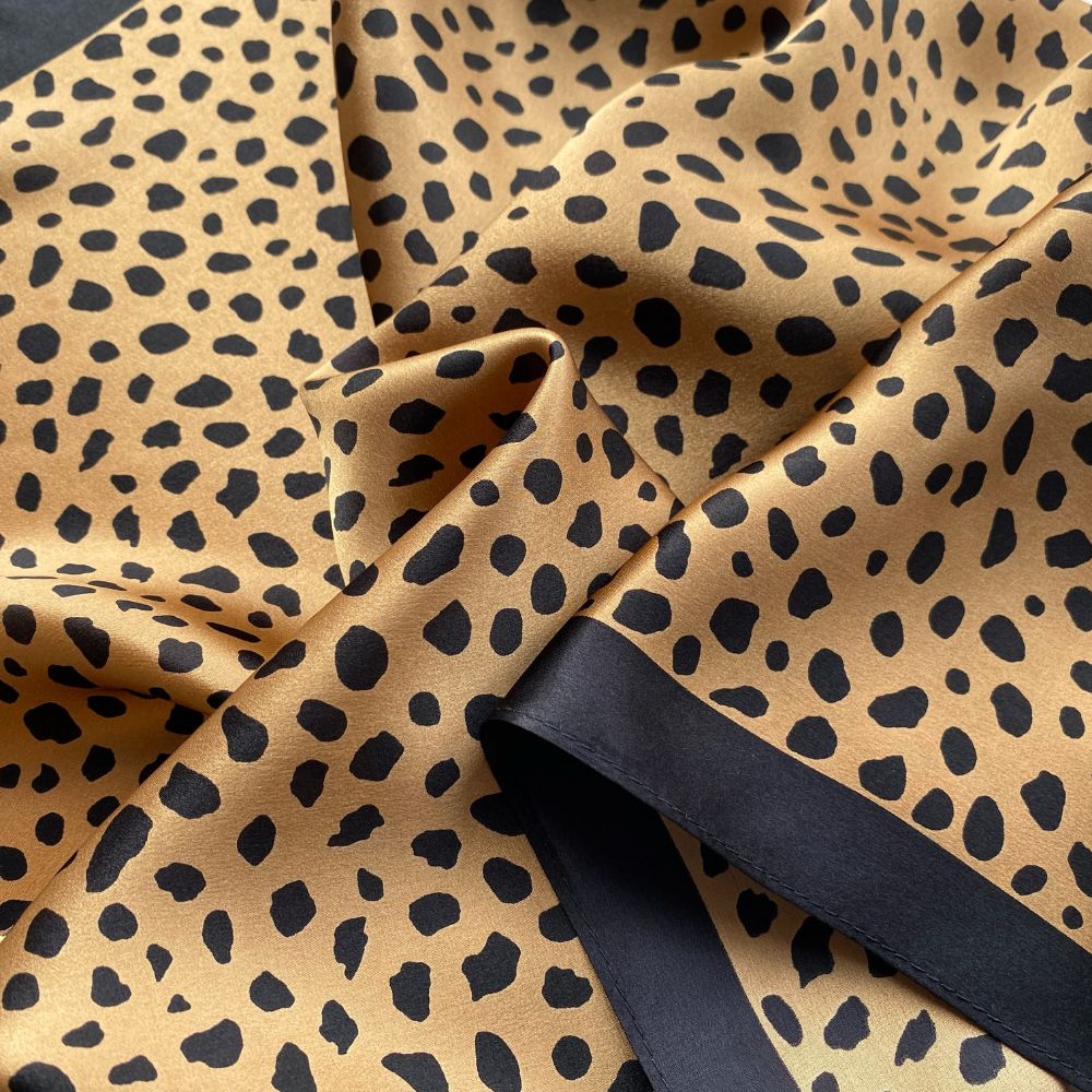 Black & Brown Leopard Print Mulberry Silk Square Scarf - 53x53cm
