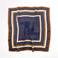 Navy brown geometric pattern silk scarf