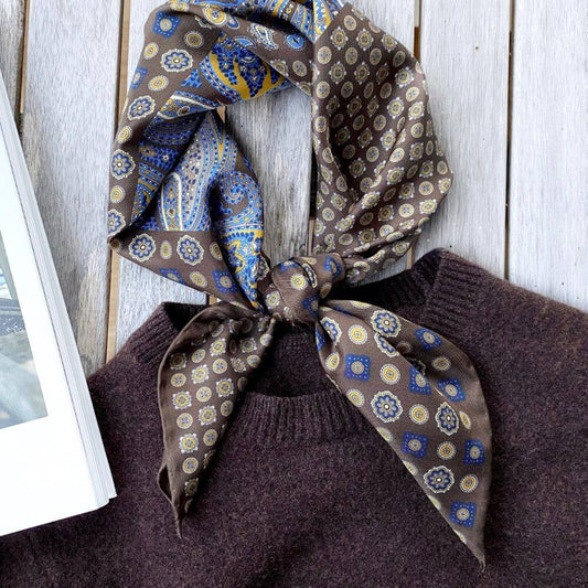 Geometric & Paisley Silk Twill Scarf 65x65