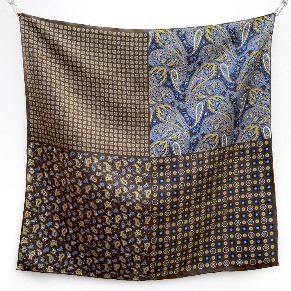 Geometric & Paisley Silk Twill Scarf 65x65