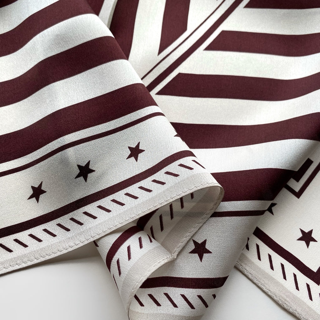 Stars & stripes silk scarf - Burgundy red