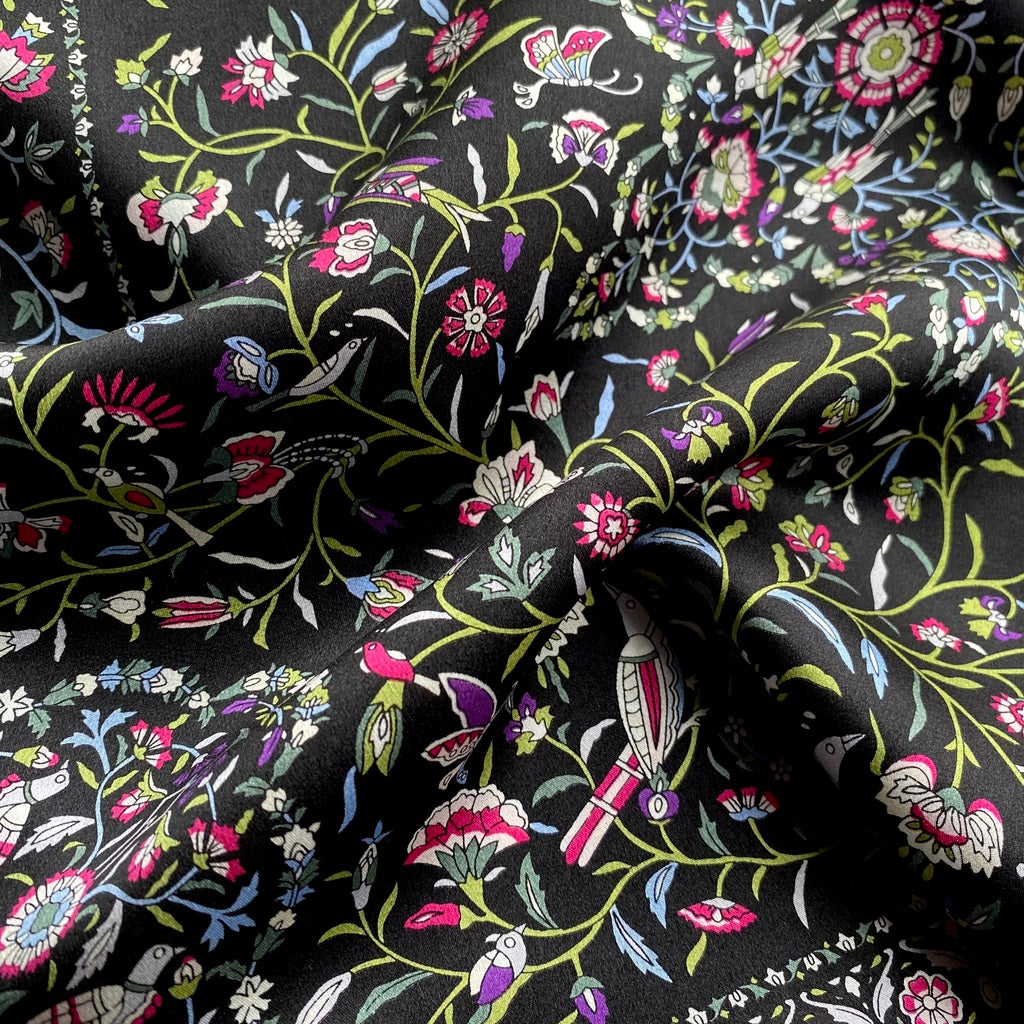 Butterflies and floral print silk scarf - Black