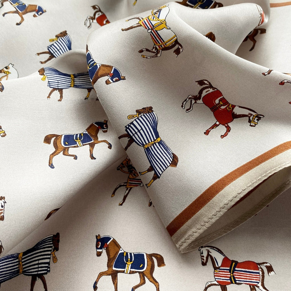 Equestrian print silk scarf - Champagne