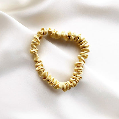 champagne yellow mulberry silk satin skinny scrunchie  hair tie