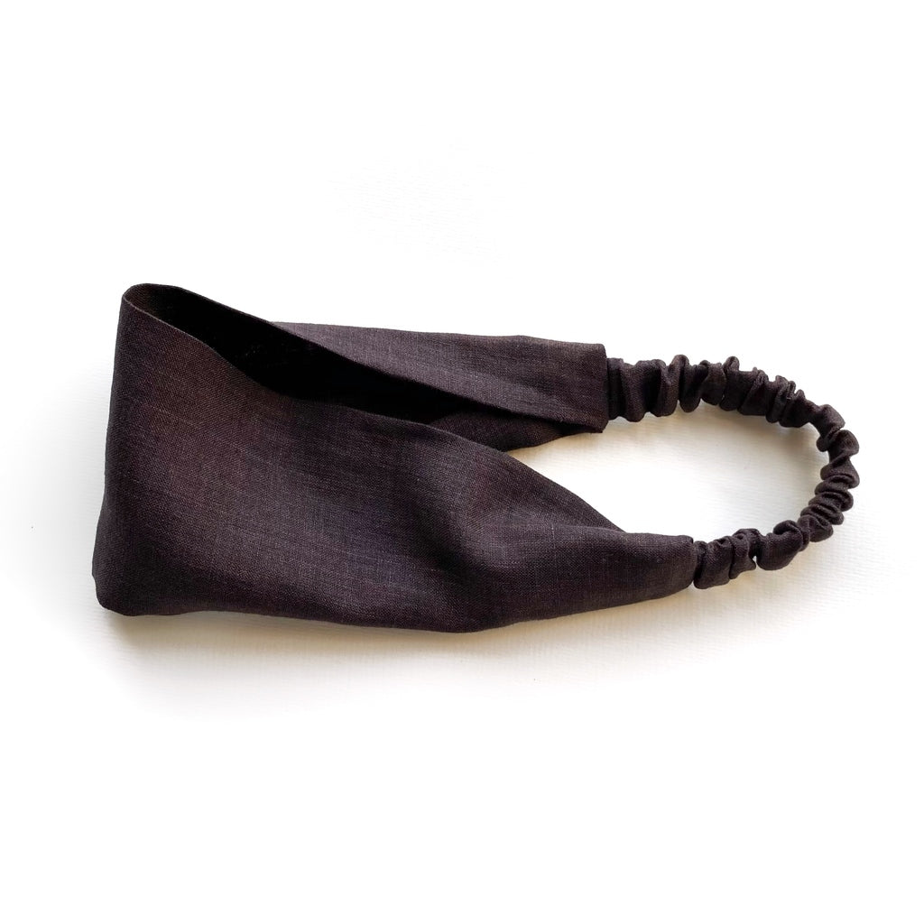 Solid linen headband - Chocolate Brown