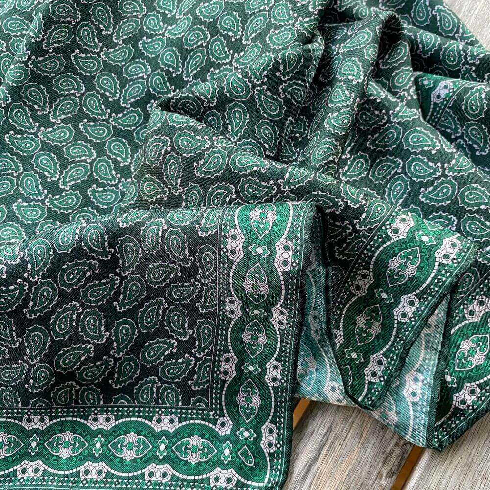 Green Paisley 65x65 Silk Twill Scarf