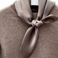 Dark Taupe Mulberry silk satin neck scarf styled with knit sweater