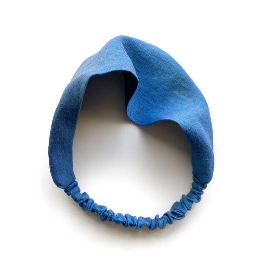 Solid linen headband - Denim Blue