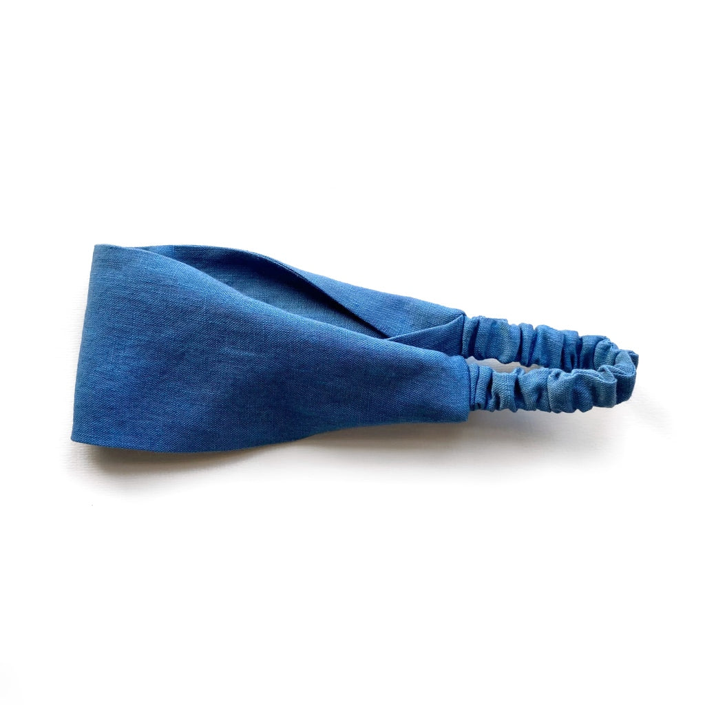 Solid linen headband - Denim Blue