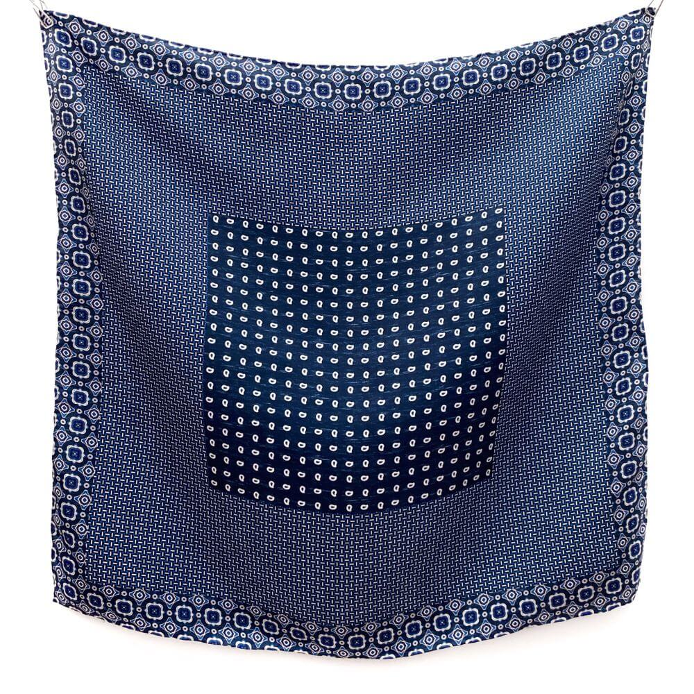 Denim Blue Classic Print 65x65 Silk Scarf