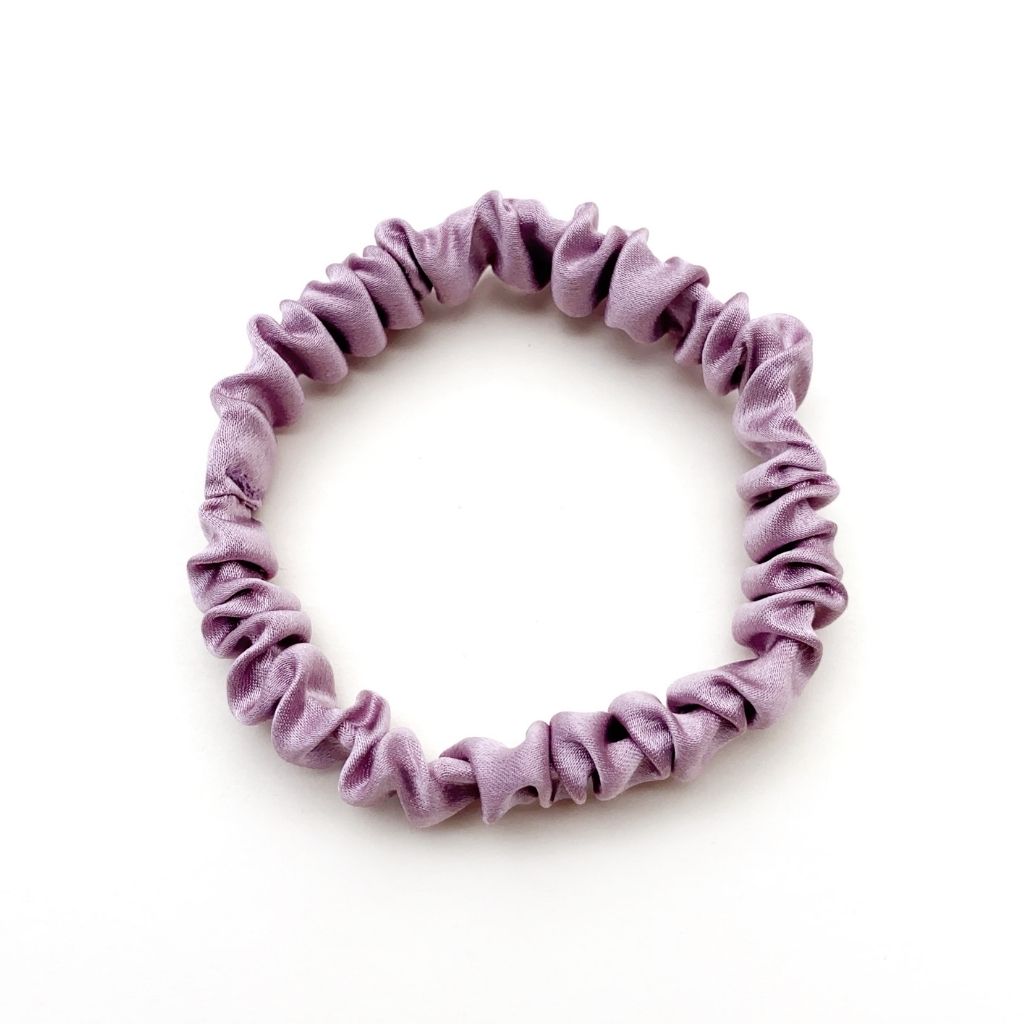 dusky lavender mulberry silk satin skinny scrunchie  hair tie