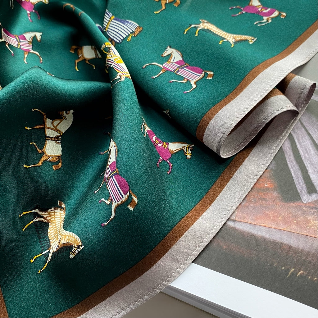 Equestrian print silk scarf - Emerald Green