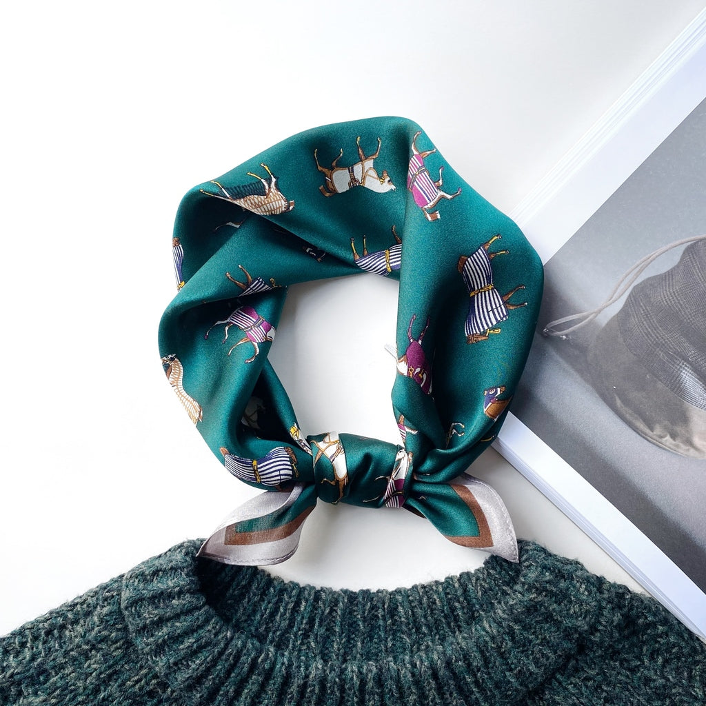 Equestrian print silk scarf - Emerald Green