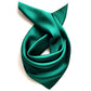 Emerald green silk satin 52cm square scarf arranged in a looped knot