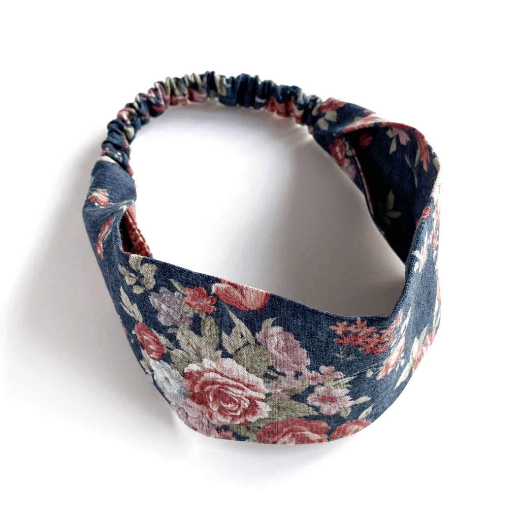 Shabby chic rose floral headband - Navy