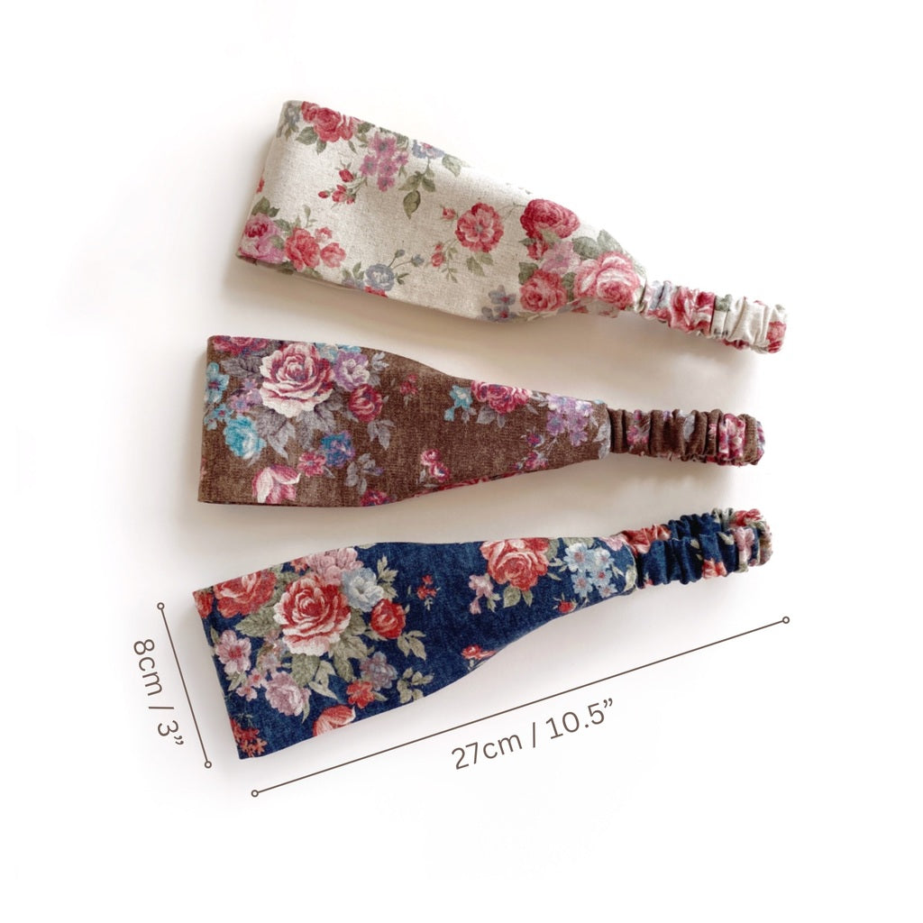 Shabby chic rose floral headband - Navy