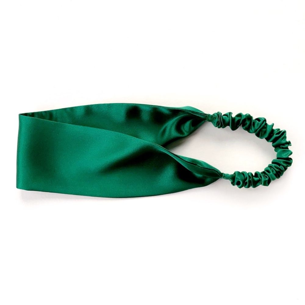 Handmade green mulberry silk headband by River Minami.