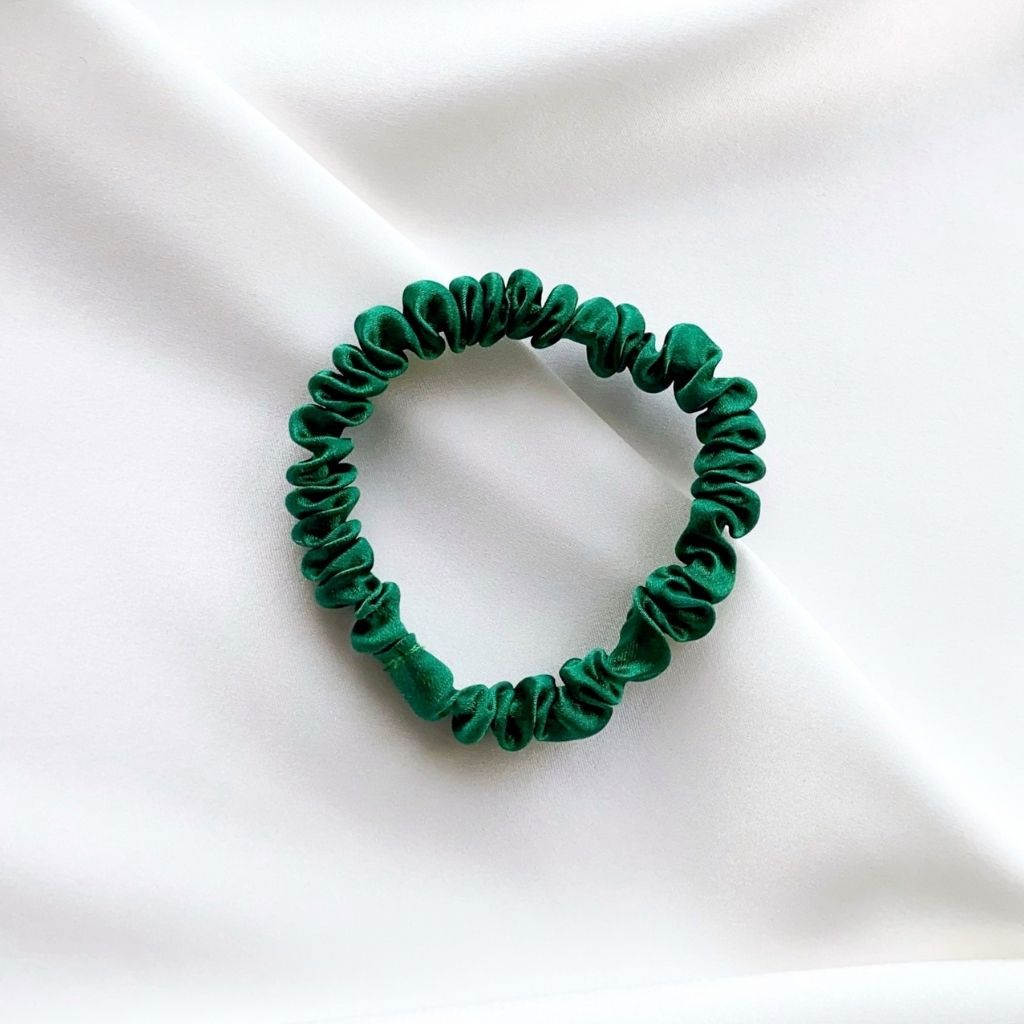 forest green mulberry silk satin skinny scrunchie  hair tie