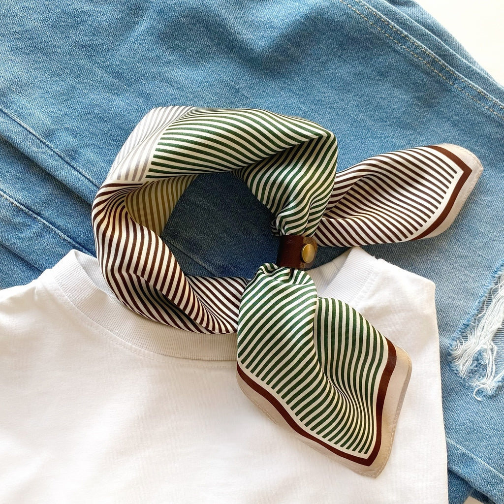 Green abstract lines silk scarf