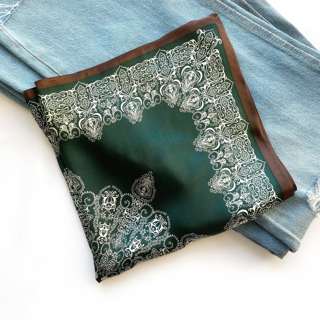 Green mandala pattern silk scarf