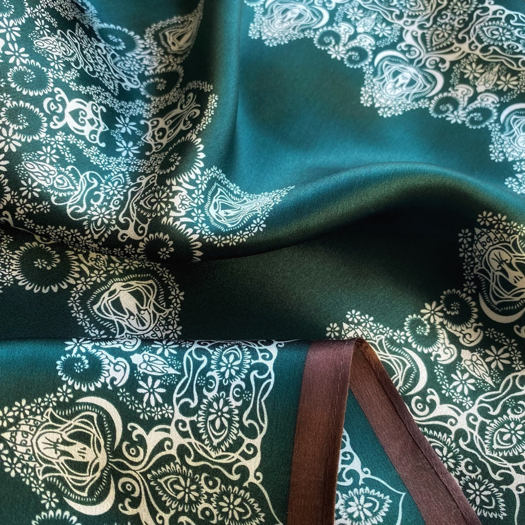 Green mandala pattern silk scarf