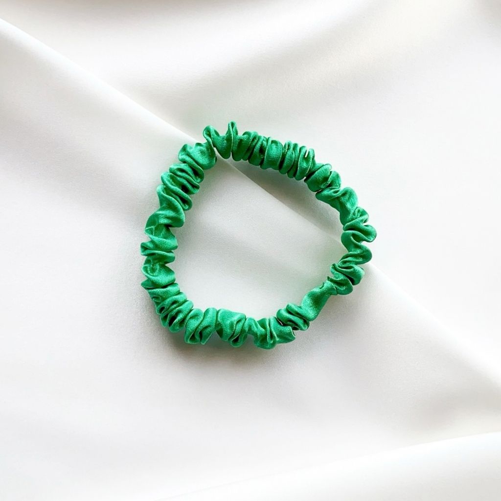 green mulberry silk satin skinny scrunchie  hair tie