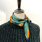 Green Orange Floral Silk Scarf - 53x53