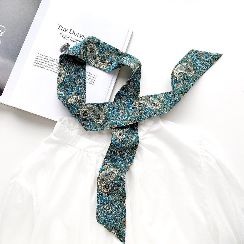 Liberty cotton skinny scarf - Green Paisley