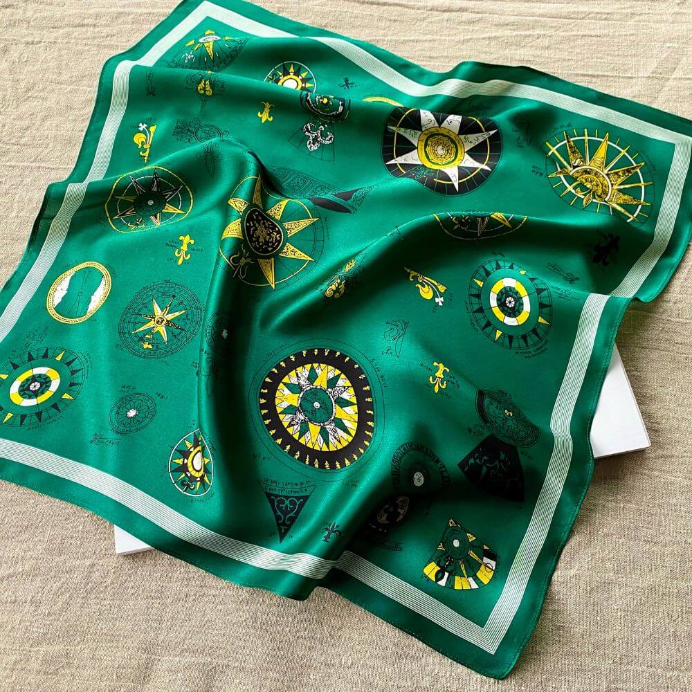 Bronze Compass Silk Scarf 53x53