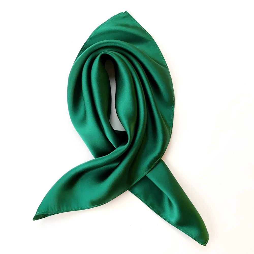 52 cm Jade Green Mulberry silk satin scarf folded into a smooth loop