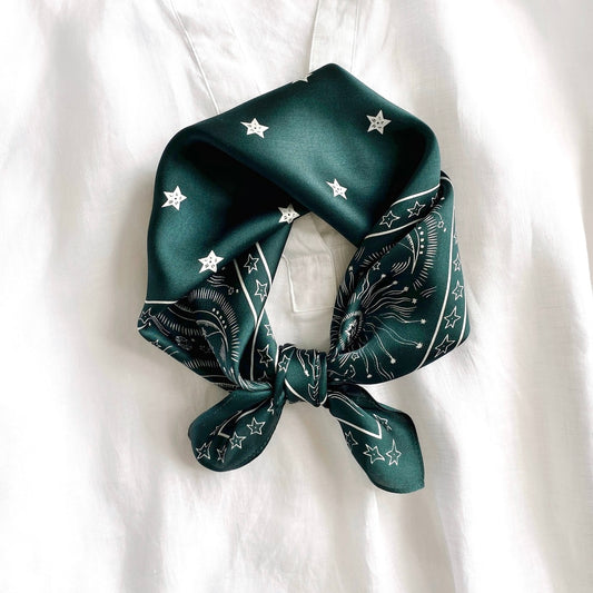 Stars print silk scarf - Emerald Green