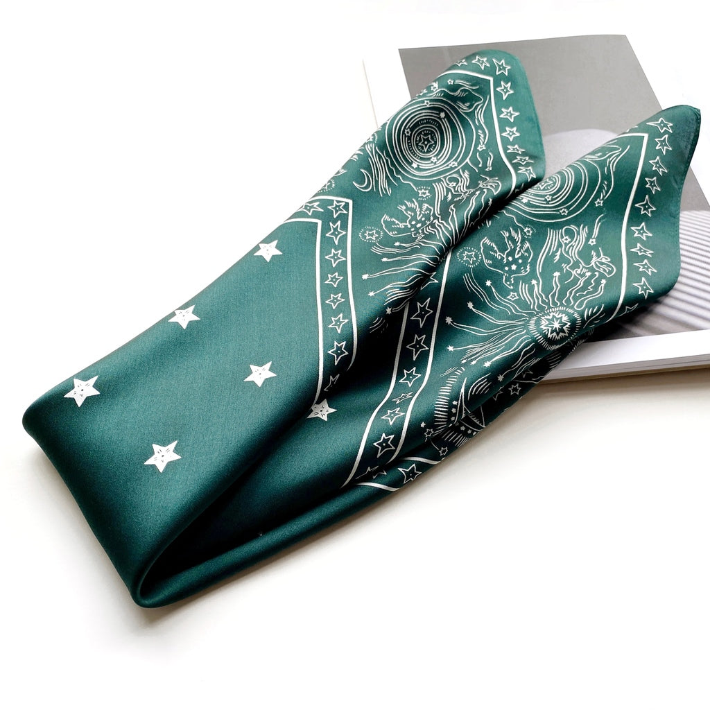 Stars print silk scarf - Emerald Green