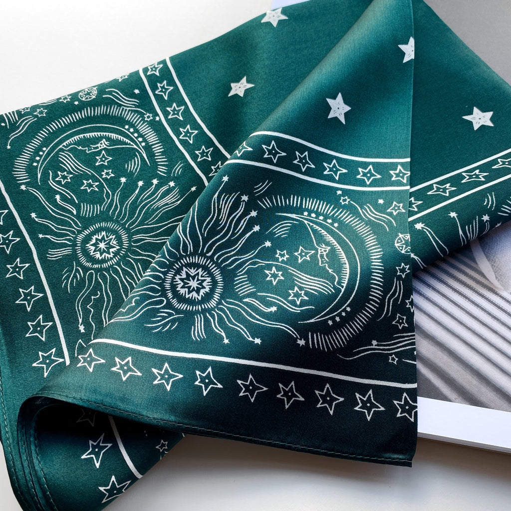 Stars print silk scarf - Emerald Green