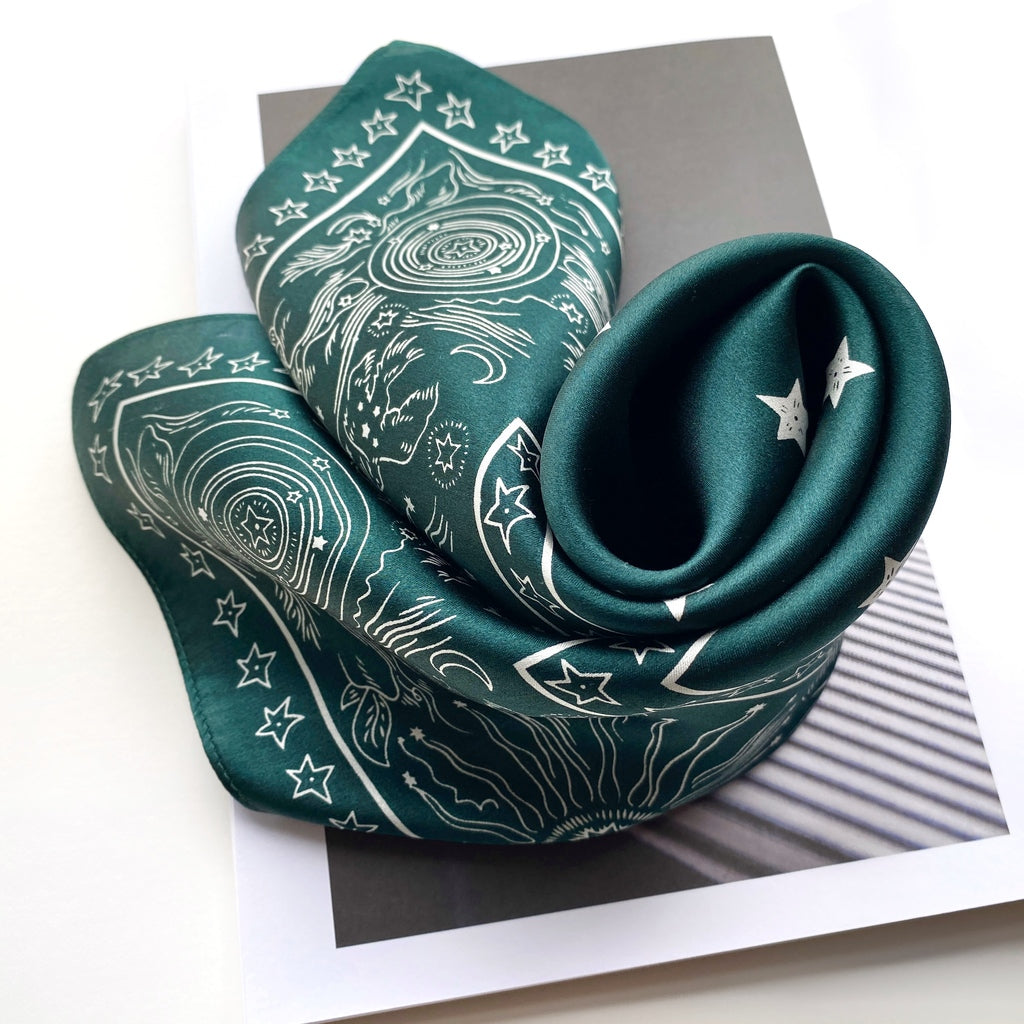 Stars print silk scarf - Emerald Green