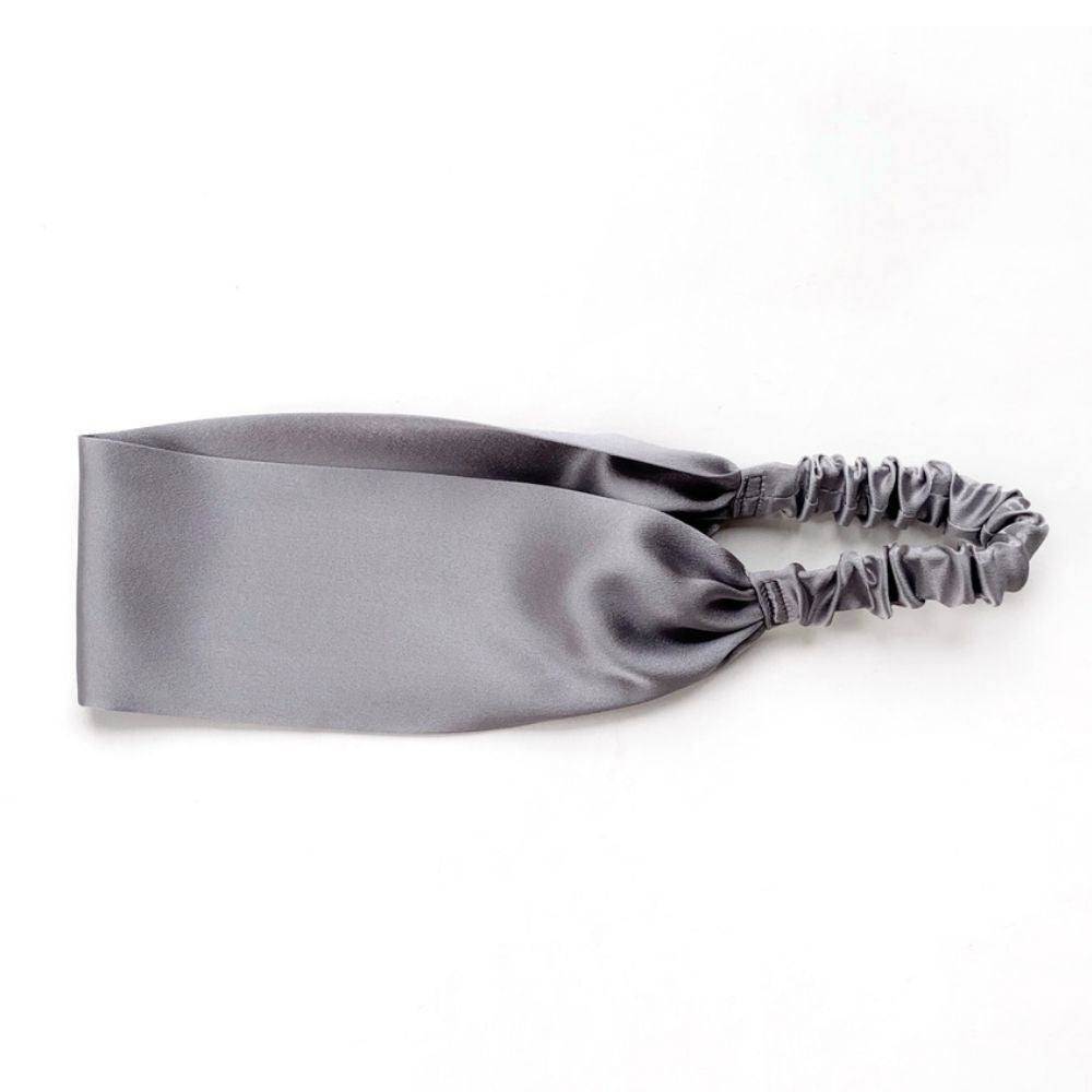 Handmade grey mulberry silk headband by River Minami.