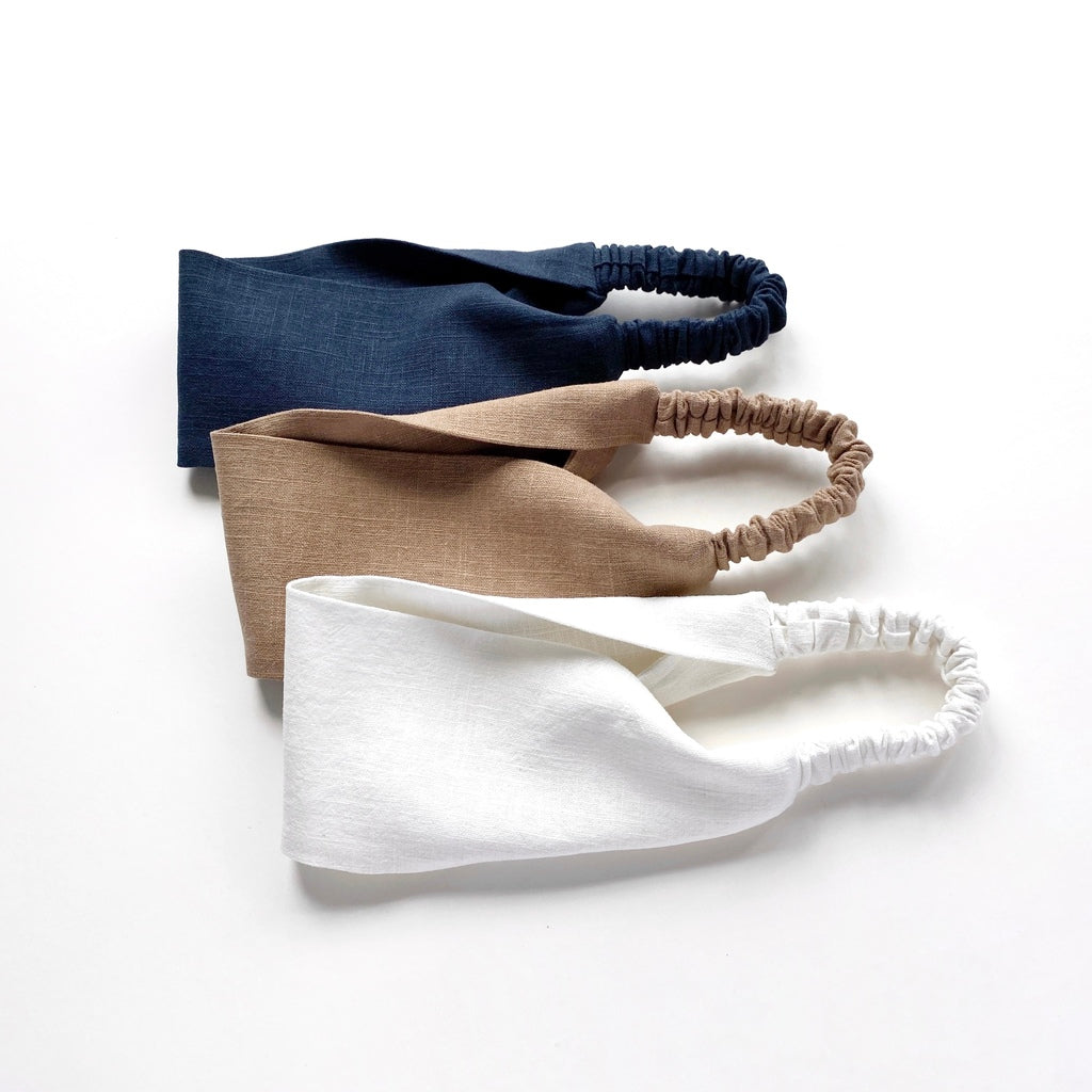 Solid linen headband - White